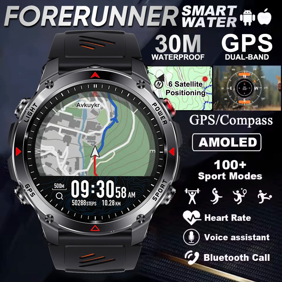 Forerunner 570 GPS Smart Watch 3ATM Waterproof  AMOLED Screen MULTI-BAND GNSS Compass Altimeter Flashlight Sports Smartwatch Men ZEIL